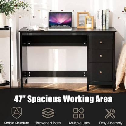 3-Drawer Computer Desk, Black - LeafyLoom