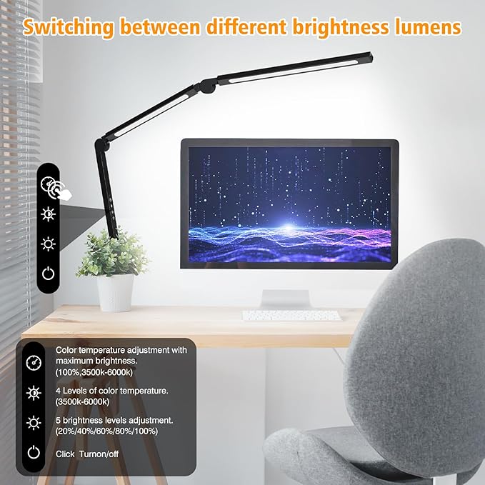 LED Desk Lamp with Clip, Multi-Angle Flexible 3-Segment 2-Light Source Office Desk Lamp, Clip-on Eye-Care 4 Color Temperature Modes&5 Brightness, Table Lamp for Home Office Studio Study Nail - LeafyLoom