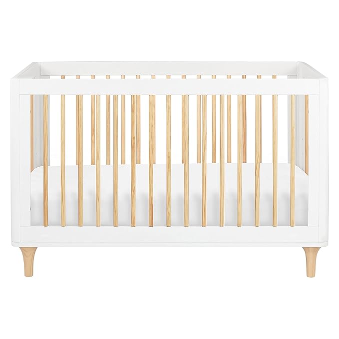 Babyletto Lolly 3-in-1 Convertible Crib with Toddler Bed Conversion Kit in White and Natural, Greenguard Gold Certified - LeafyLoom