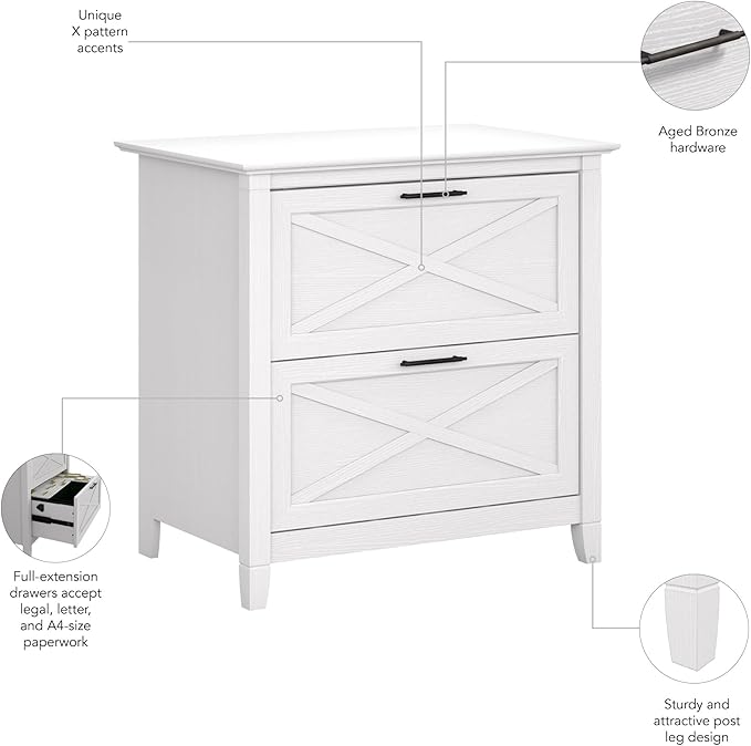 Bush Furniture Key West Lateral File Cabinet, Modern Farmhouse 2 Drawer File Cabinet for Home Office - LeafyLoom