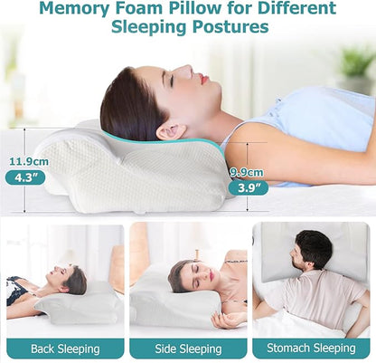 Cervical Neck Pillow for Pain Relief, Contour Memory Foam Pillows for Sleeping, Ergonomic Orthopedic Bed Pillow, Neck Support Pillows for Side Back Stomach Sleepers with Cooling Pillowcase - LeafyLoom