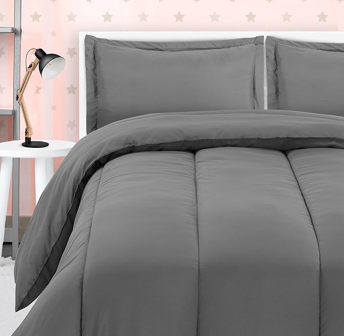 Utopia Bedding All Season Grey Comforter Set with 2 Pillow Cases, 3 Piece Soft Brushed Microfiber Kids Bedding Set for Boys/Girls, Machine Washable (Twin, Pack of 6) - LeafyLoom