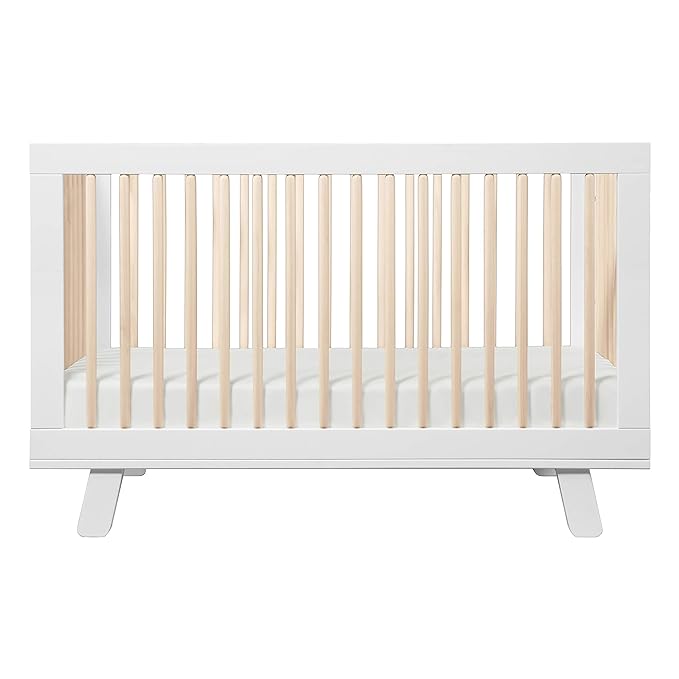 Babyletto Hudson 3-in-1 Convertible Crib with Toddler Bed Conversion Kit in White and Washed Natural, Greenguard Gold Certified - LeafyLoom