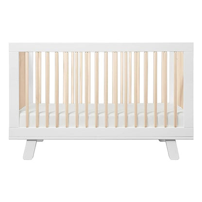 Babyletto Hudson 3-in-1 Convertible Crib with Toddler Bed Conversion Kit in White and Washed Natural, Greenguard Gold Certified - LeafyLoom