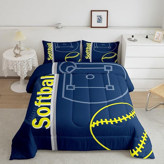 Feelyou Kids Softball Comforter Set Twin Size Sports Game Bedding Set for Boys Girls Teens Bedroom Decor Baseball Comforter Women Men Softball Gaming Duvet Set with 1 Pillow Case - LeafyLoom