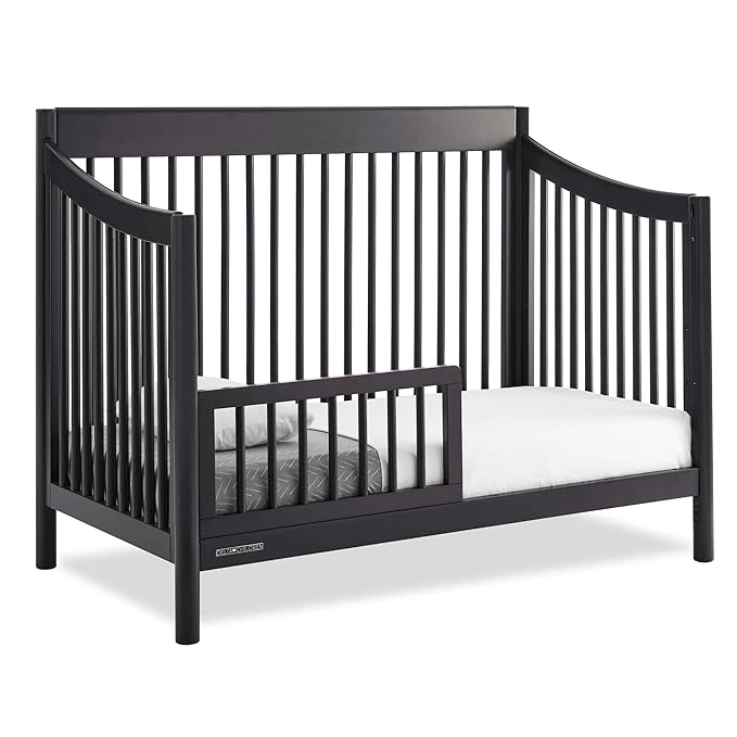 Delta Children Brooks 6-in-1 Convertible Crib, Midnight Grey + Simmons Kids Quiet Nights Breathable Crib Mattress with Removable/Machine Washable Cover (Bundle) - LeafyLoom