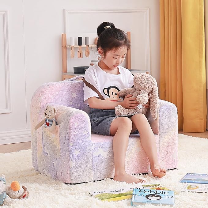 Tiita Kids Sofa, Children Couch with Carrying Handle & Side Pockets, Kids Foam Chair, Toddler Armrest Chair, Lightweight Children Sofa Chair, Kids Read Sofa for Girl or Boy(Twill Pegasus) - LeafyLoom