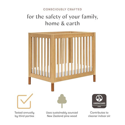 babyletto Gelato 4-in-1 Convertible Mini Crib with Toddler Bed Conversion in Honey with Vegan Tan Leather Feet, Greenguard Gold Certified - LeafyLoom