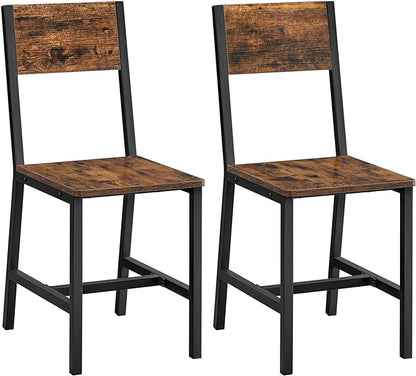 VASAGLE Dining Chair Set of 2, Rustic Wood Chairs with Metal Steel Frame, Easy to Assemble, Comfortable Seat, Modern Farmhouse Chair for Kitchen, Bedroom, Living Room, Rustic Brown and Ink Black - LeafyLoom