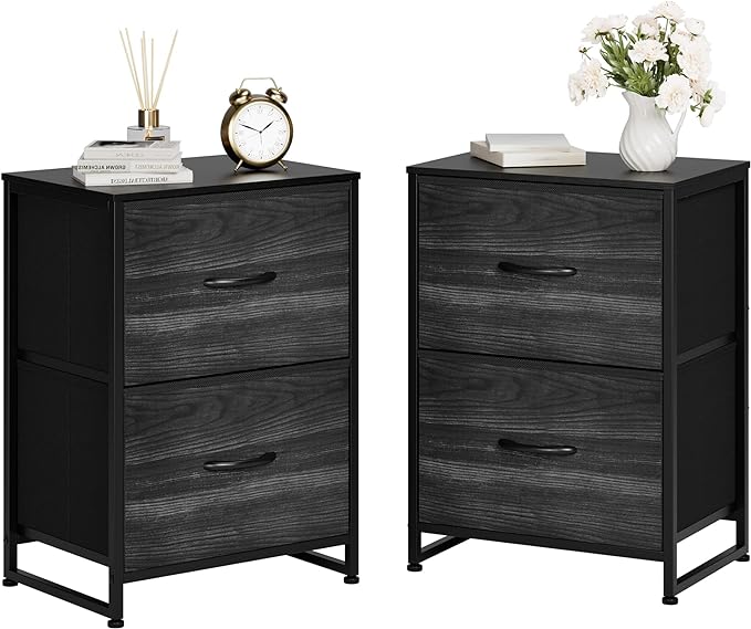 Nicehill Nightstand Set of 2, Nightstand for Bedroom with Drawers, Small Dresser with Drawers, Bedside Table Bedside Furniture, Night Stand End Table with Storage Drawers for Bedroom, Black Wood Grain - LeafyLoom