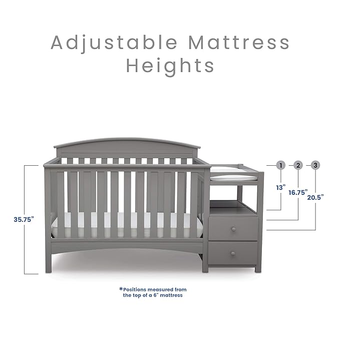 Delta Children Abby Convertible Crib 'N' Changer, Grey + Serta Perfect Slumber Dual Sided Recycled Fiber Core Crib and Toddler Mattress (Bundle) - LeafyLoom