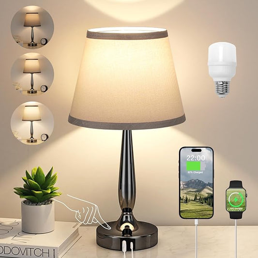 Kakanuo Touch Table Lamp for Bedroom, Small Bedside Lamp with USB C Charging Port, 3 Way Dimmable Touch Control Nightstand Lamp for Living Room and Office, LED Bulb Included - LeafyLoom