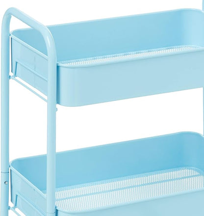 CAXXA 3-Tier Rolling Metal Storage Organizer - Mobile Utility Cart with Caster Wheels, Blue - LeafyLoom