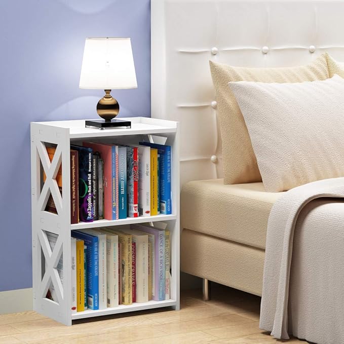 Side Table, 3 Tier 2 Shelf Small Bookshelf Bookcase for Small Spaces, Bedside End Table Nightstand, Kids Book Storage Shelves for Bedroom Living Room Office, White - LeafyLoom