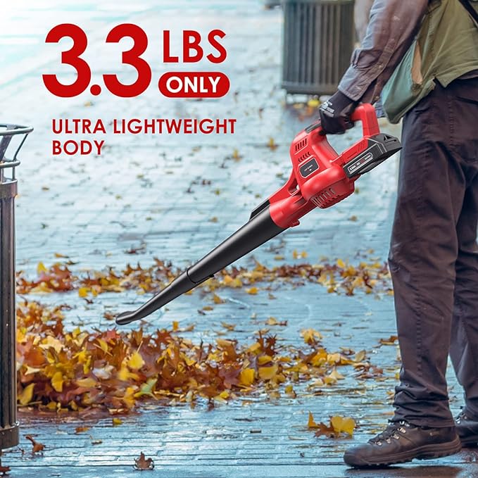 Cordless Leaf Blower, 20V Lightweight Electric Blower with Battery and Charger, Portable Handheld Power Leaf Blower with 2-Speed Control for Lawn Care - LeafyLoom