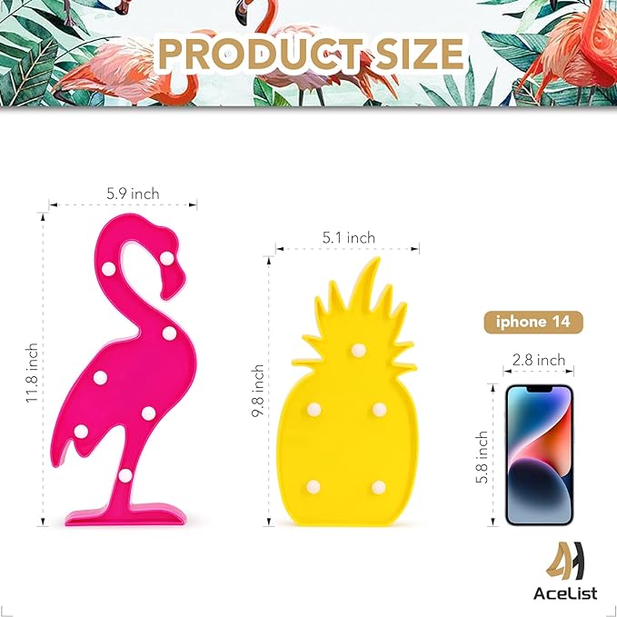 AceList Luau Party Decorations Flamingos Pineapple Lights Tropical Hawaiian Themed Party Supplies Birthday Decor for Wall Table Desk Centerpieces - LeafyLoom