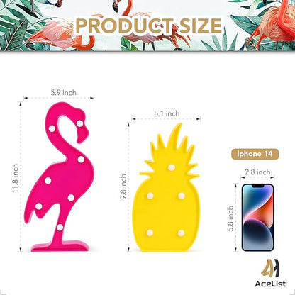 AceList Luau Party Decorations Flamingos Pineapple Lights Tropical Hawaiian Themed Party Supplies Birthday Decor for Wall Table Desk Centerpieces - LeafyLoom