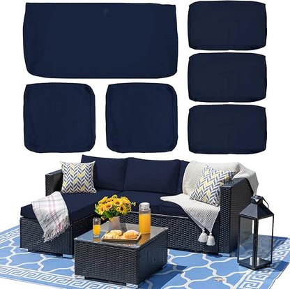 ClawsCover 6Pack Outdoor Seat and Back Cushions Replacement Covers Fit for 3 Pieces 3-Seater Wicker Rattan Patio Furniture Conversation Set Sectional Couch Chair,Navy-Include Cover Only - LeafyLoom