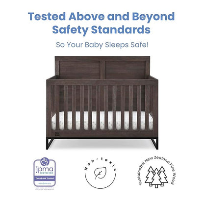 Simmons Kids Foundry 6-in-1 Convertible Baby Crib, Rustic Grey with Matte Black - LeafyLoom