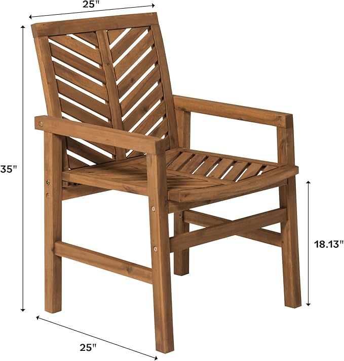 Walker Edison 2 Piece Outdoor Patio Chevron Wood Chair Set All Weather Backyard Conversation Garden Poolside Balcony, Set of 2, Brown - LeafyLoom