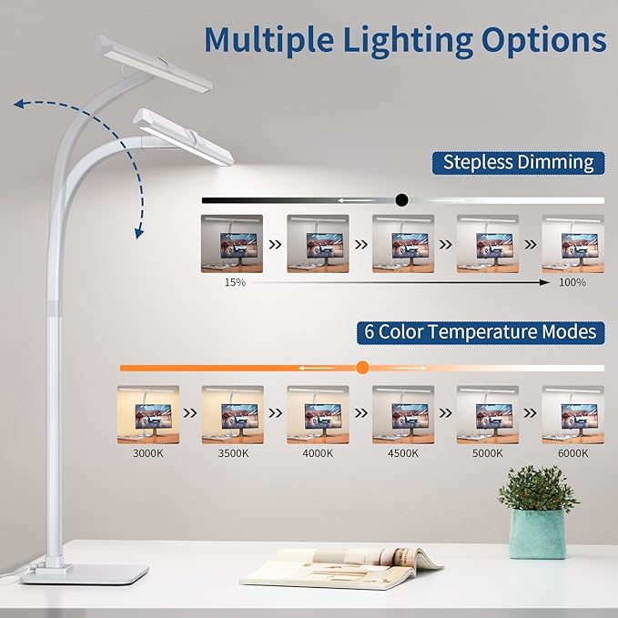 KableRika Desk Lamp, 24W 1200lumen Brightest LED Desk Lamp for Home Office, 31.5" Wide Dimmable Architect Task Lamp with Base,Eye Protection Tall Desk Light for Workbench Office Lighting Computer - LeafyLoom