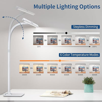 KableRika Desk Lamp, 24W 1200lumen Brightest LED Desk Lamp for Home Office, 31.5" Wide Dimmable Architect Task Lamp with Base,Eye Protection Tall Desk Light for Workbench Office Lighting Computer - LeafyLoom