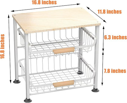 3-Layer Kitchen Fruit Storage Basket Snack Rack, countertop Storage Rack, Stackable Storage Rack with Desktop, Pull-Out Hollow Metal Storage Basket with Handle, Kitchen Organizers & Storage - LeafyLoom