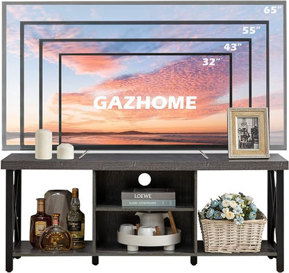 GAZHOME TV Stand for TV up to 55 Inches, TV Cabinet with Open Storage, TV Console Unit with Shelving for Living Room, Entertainment Room, Grey - LeafyLoom