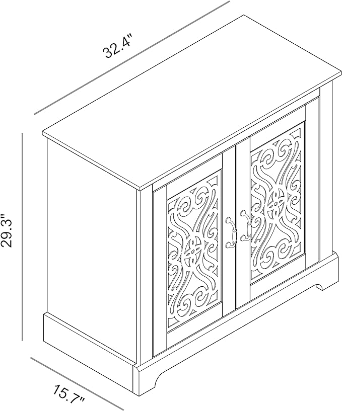 Galano Calidia 2 Door Sideboard, Kitchen Storage Sideboard Buffet Cabinet Console with Acrylic Mirror Doors & Adjustable Shelves, 15.67" D x 32.36" W x 29.29" H, Knotty Oak - LeafyLoom