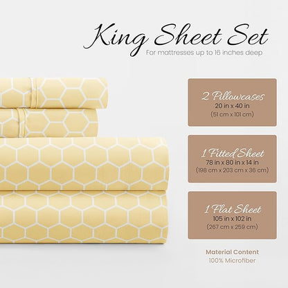 Linen Market 4 Piece King Bedding Sheet Set (Yellow Geometric) - Sleep Better Than Ever with These Ultra-Soft & Cooling Bed Sheets for Your King Size Bed - Deep Pocket Fits 16" Mattress - LeafyLoom