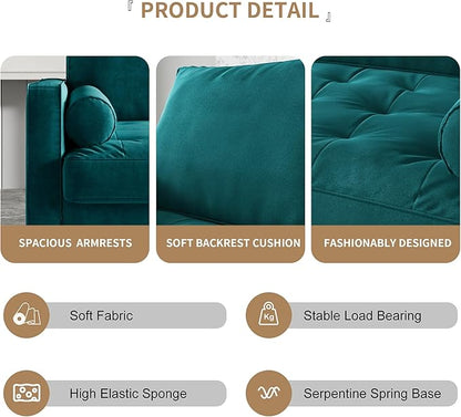 Velvet Furniture for Small Spaces, Mid-Century Modern Loveseats for Living Room, Love Seat Couch Sofas, 58 Inches, Teal Blue - LeafyLoom