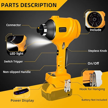 Cordless Dust Blower for Dewalt 20V Battery, Brushless Handheld Leaf Blower Compressed Air Duster 447 MPH for Garages Workshop Sawmill Room Home Cleaning(Battery Not Included) - LeafyLoom