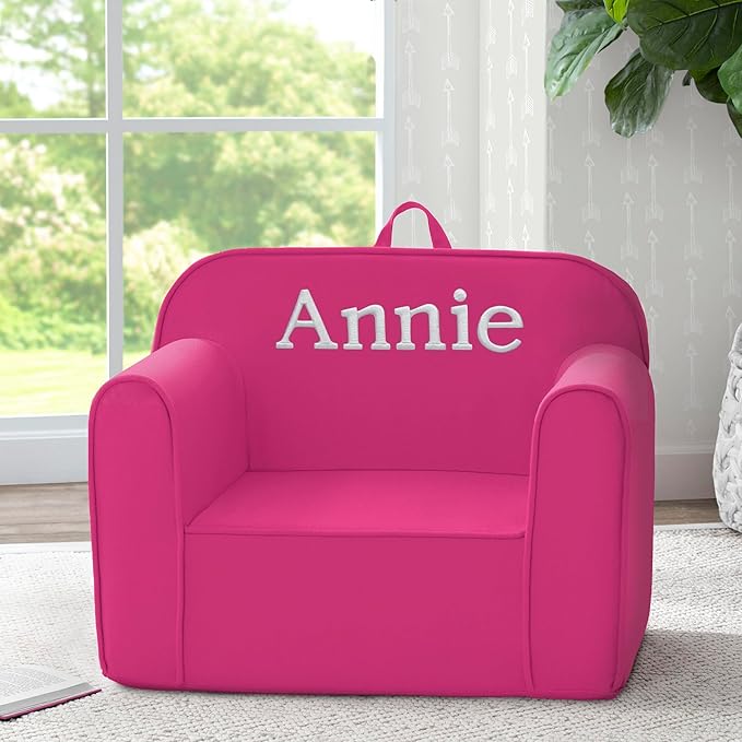 Delta Children Personalized Cozee Chair - Customize with Name – Foam Kids Chair for Ages 18 Months and Up, Hot Pink - LeafyLoom