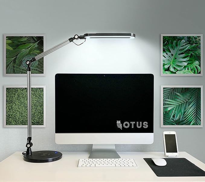 Led Desk Lamp | Architect Desk Lamps for Home Office | Desk Light Swing Arm with Wireless Charger, Adjustable Color temp & Brightness | Tall Table Lamp for Work, Reading, Study, Computer Monitor - LeafyLoom