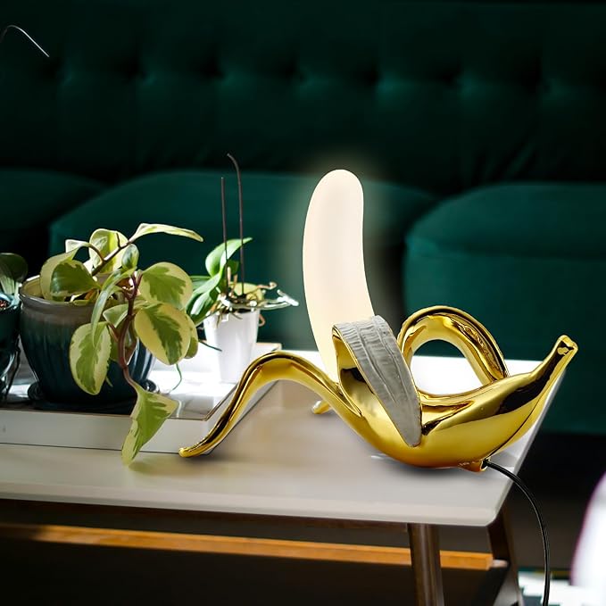 Modern Banana Table Lamp, Desk Lamp,Led Night Light Plating Resin Banana Lighting Fixture for Living Room, Bedroom,Home Office,Kids Room(Lying-Plated) - LeafyLoom