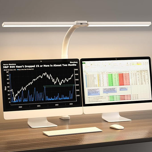 SKYLEO Desk Lamp - Double Head LED Desk Light for Home office - 24W Eye Caring - Touch Control - 5 Color Modes X 11 Brightness Levels - 2400LM - Timmer & Memory Function - White - LeafyLoom