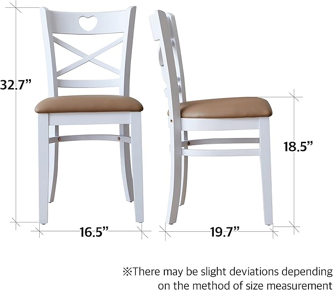 Livinia Heart X-Back Dining Chair Set of 2, Solid Malaysian Oak PU Leather Upholstered Cushion Seat Wooden Cross Back Side Chairs (White) - LeafyLoom