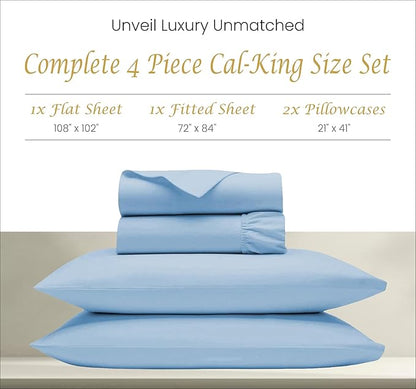 Bluemoon Homes Cal King Bed Sheet Set - Super Soft 1000 Thread Count, Luxury 100 Percent Egyptian Cotton Sheets, Fits 15-18 Inch Deep Pocket Mattress 4 Piece (Sky Blue, California King) - LeafyLoom