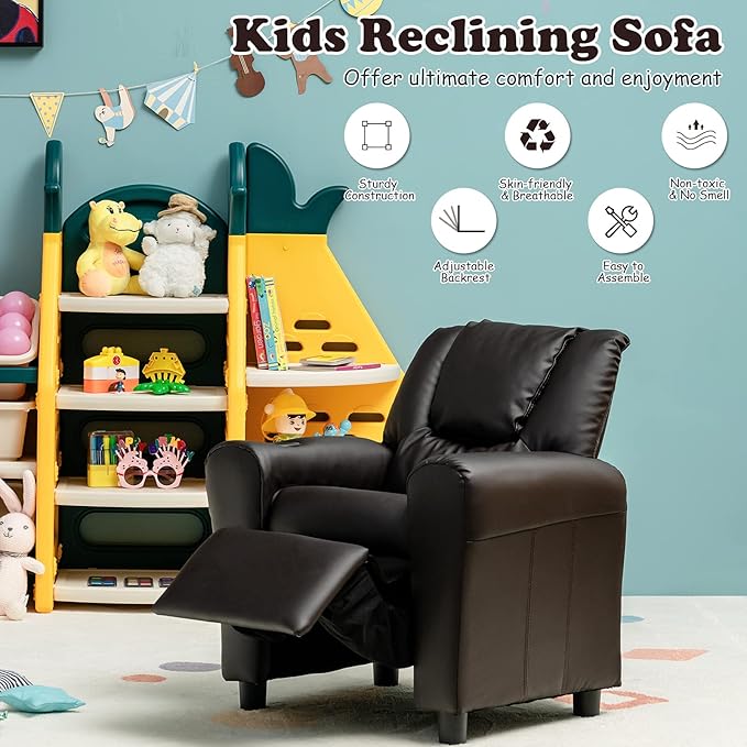 ARLIME Kids Recliner chair, toddler Armchair Upholstered Couch with Cup Holder, Backrest, baby Leather sofa with Headrest and Footrest, Child Furniture for Ages 2-7 - LeafyLoom