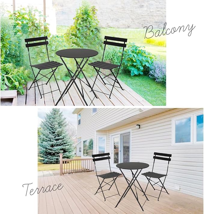 Indoor/Outdoor 3-Piece Foldable Bistro Set, Folding Outdoor Patio Furniture Sets, 2 Chairs and 1 Table, Weather-Resistant Outdoor/Indoor Conversation Set for Patio (White) - LeafyLoom