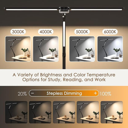 LED Desk Lamp, Flexible Desk Light with Clamp, Dual Light 25 Lighting Eye-Caring Modes Table Lamp with Solid Base, Eye-Caring Desk Lamp with Remote Control,Reading Desk Lamps for Home Office - LeafyLoom