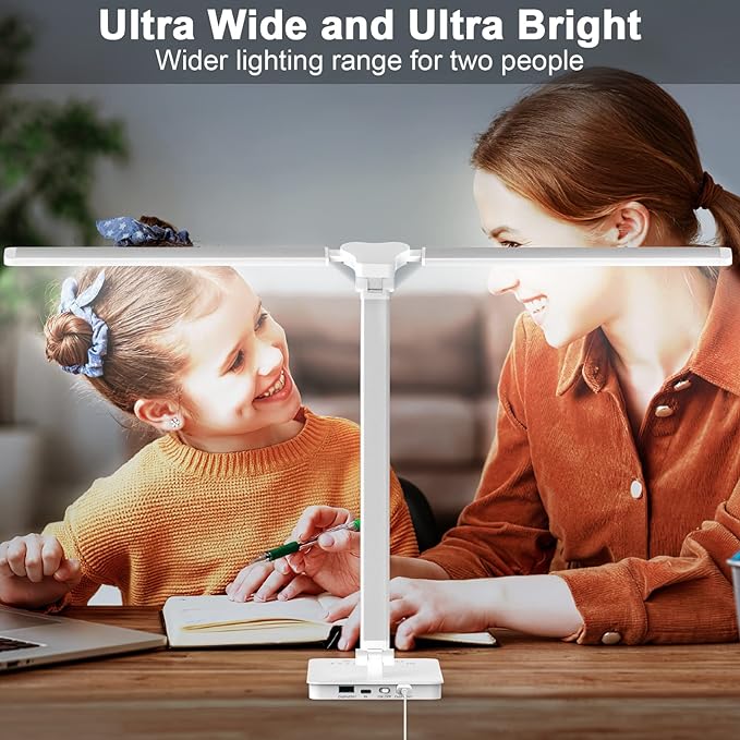 Bright LED Desk Lamp for Home Office - Dual Swing Arm Eye-Caring Architect Task Lamp, Adjustable Foldable Table Lamp, Dimmable Touch Control Desktop Lamp 5 Lighting Modes for Work/Study - LeafyLoom