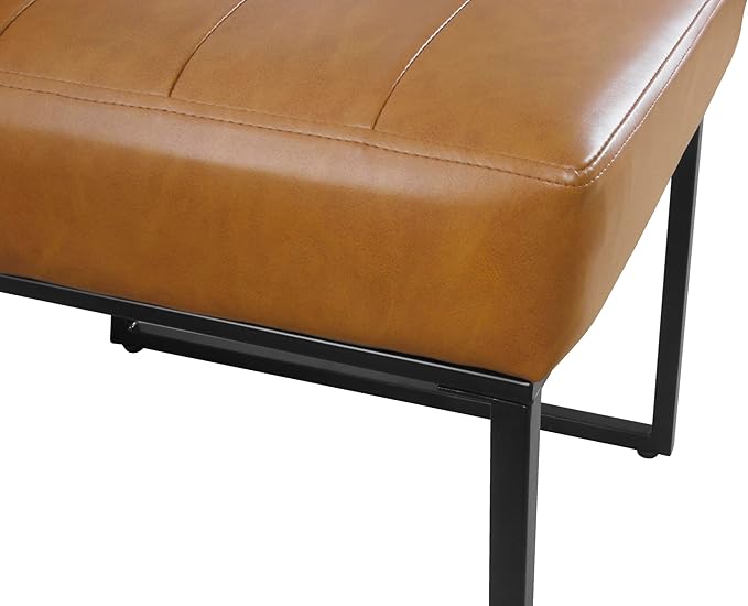 HomePop Home Décor | Single Pack Channeled Metal Dining Chair, Brown Faux Leather - LeafyLoom