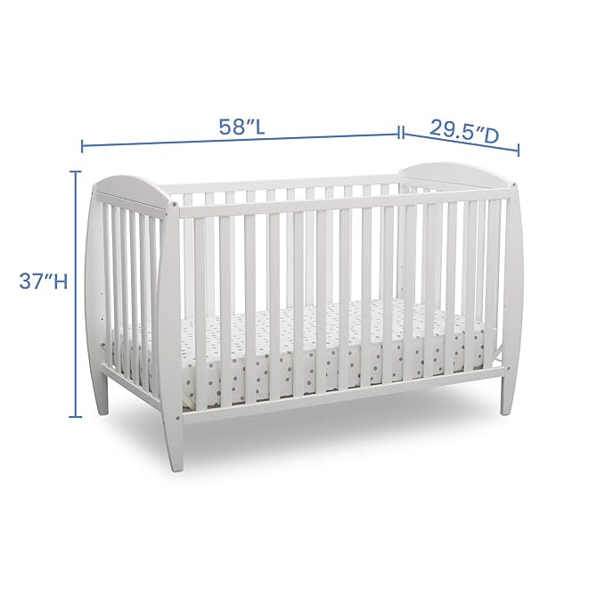 Delta Children Twinkle 4-in-1 Convertible Baby Crib, Sustainable New Zealand Wood, White and Delta Children Twinkle Galaxy Dual Sided Recycled Fiber Core Crib and Toddler Mattress (Bundle) - LeafyLoom