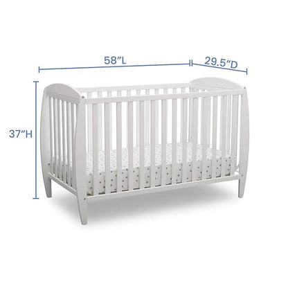 Delta Children Twinkle 4-in-1 Convertible Baby Crib, Sustainable New Zealand Wood, White and Delta Children Twinkle Galaxy Dual Sided Recycled Fiber Core Crib and Toddler Mattress (Bundle) - LeafyLoom