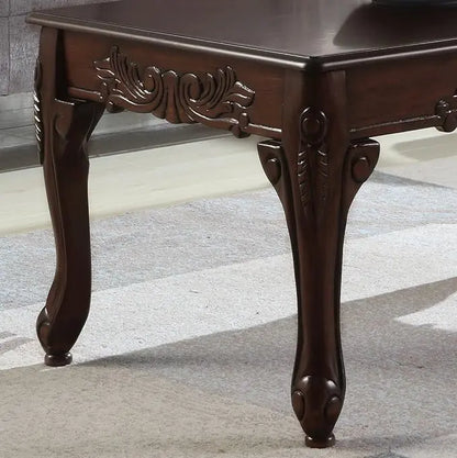 Roundhill Furniture Traditional Ornate Detailing Wood Coffee Table, Dark Cherry - LeafyLoom