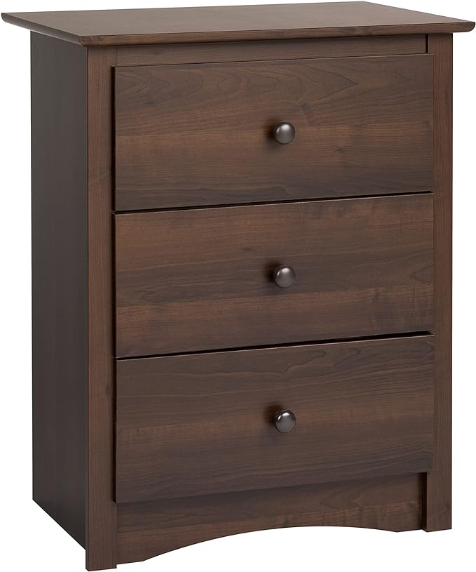 Prepac Sonoma Traditional Tall Nightstand Side Table with 3 Drawers, Functional Tall 3-Drawer Bedside Table 16" D x 23" W x 29" H, Espresso, EDC-2403 - LeafyLoom