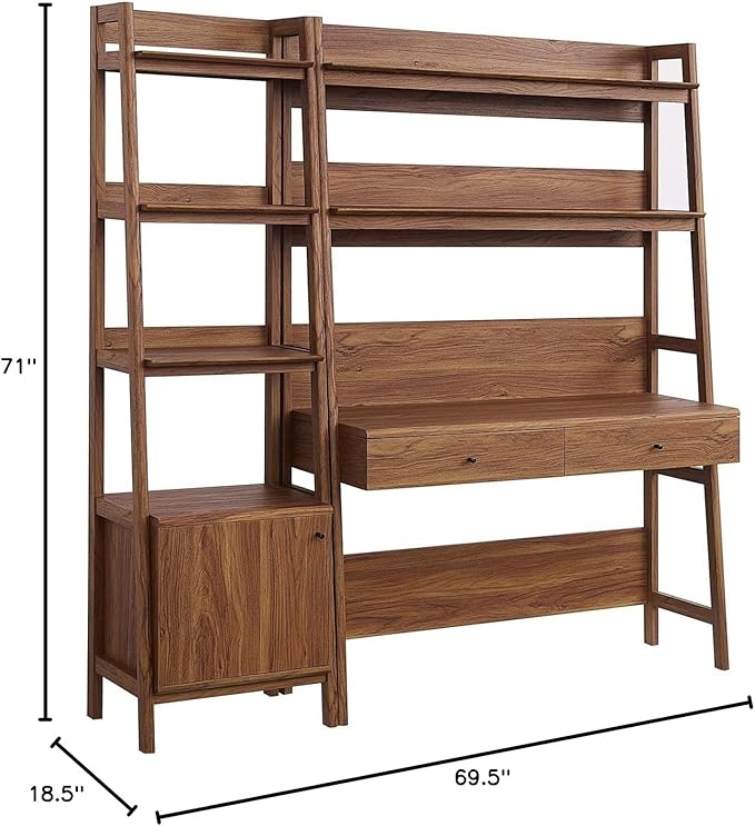 Modway 2-Piece Home Office Desk and Bookshelf Display Case in Walnut - LeafyLoom