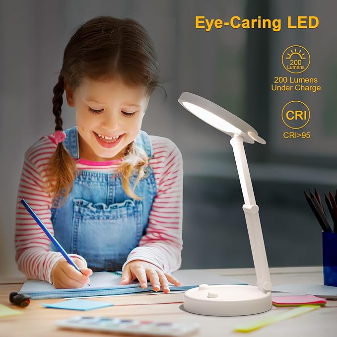 Boncoo Rechargeable Lamp, Cute Bear Battery Operated Desk Lamp Portable & Foldable, LED Cordless Lamp Dimmable with 3 Color Modes, Eye Caring Table Light Small Desk Lamps for Home Office Dorm - LeafyLoom