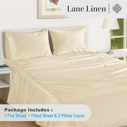 LANE LINEN Luxury 100% Egyptian Cotton Bed Sheets - 1000 Thread Count 4-Piece Ivory Full Set Bedding Sateen Weave Hotel 16" Deep Pocket (Fits Upto 17" Mattress) - LeafyLoom